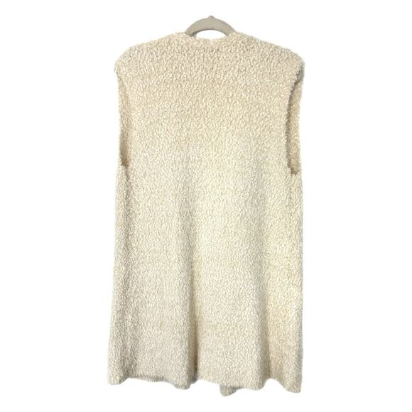 Wendy Williams Lagenlook Popcorn Ivory Long Open Cardigan Size M Cozy Sleeveless - Picture 3 of 10